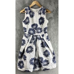 Carmen Marc Valvo Blue White Daisy Floral Fit Flare Dress 4  Preppy Classic